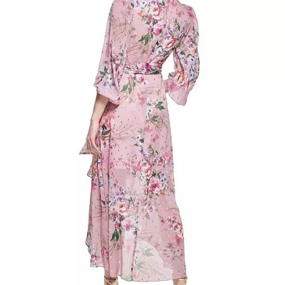 Eliza J Sheer floral pink tie waist dress - Picture 2 of 6